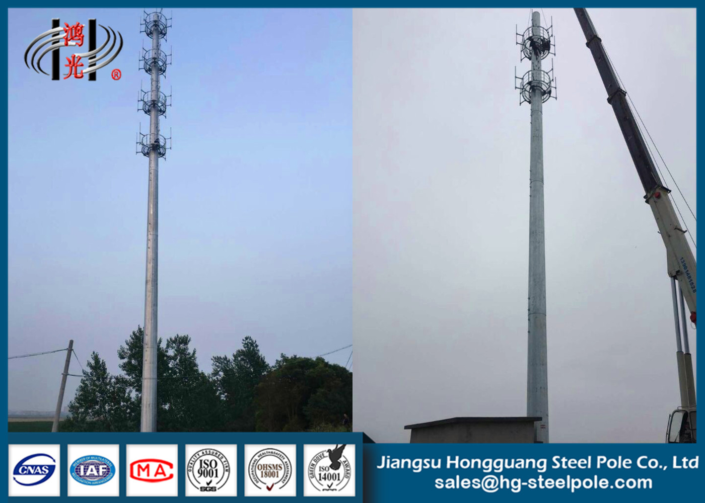 Antennen-Telekommunikations-Türme, Monopole Antennenmast mit Plattformen
